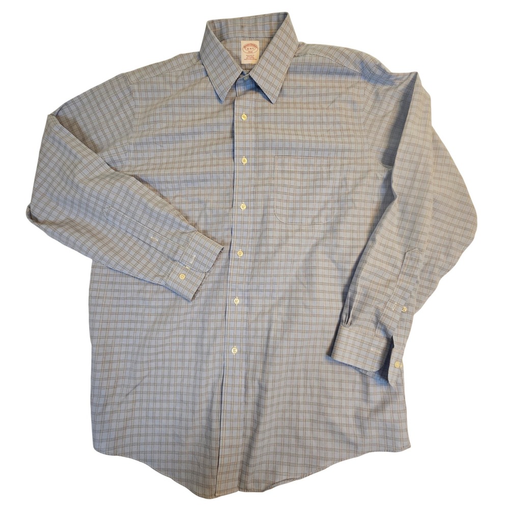 Brooks Brothers Mens Dress‎ Shirt 16 4/5 Blue Plaid Non-Iron Regular Fit Cotton